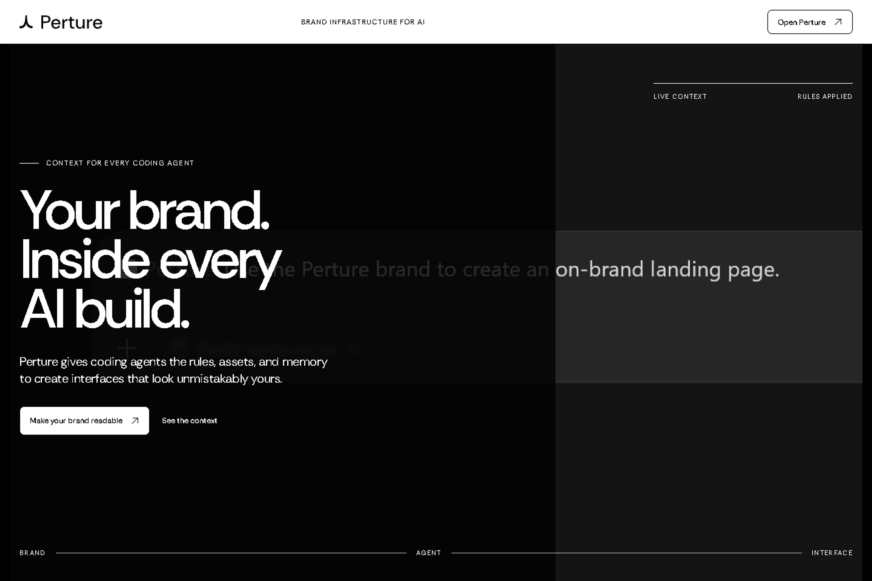 Perture landing page before the approved Perture interface system was applied.