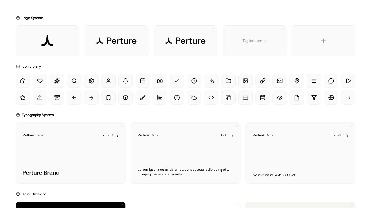 Perture Studio showing the current brand's logo, typography, and color systems